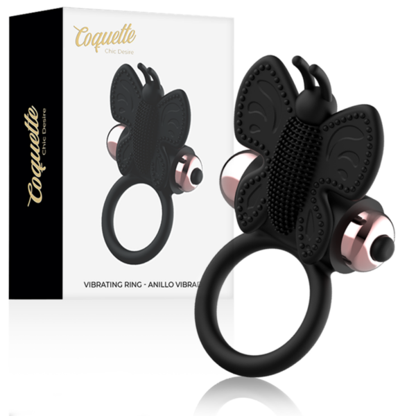 Coquette Toys - Cock Ring Butterfly Anillo Vibrador Negro / Gold