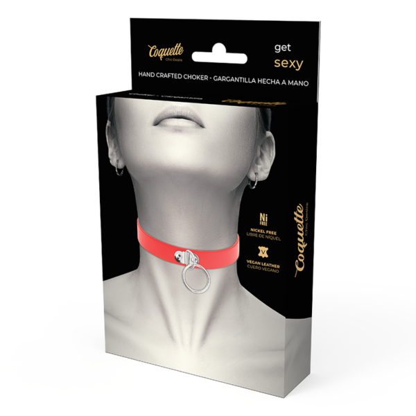 Coquette Chic Desire - Collar Cuero Vegano Rojo Accesorio Woman Fetish - Imagen 6