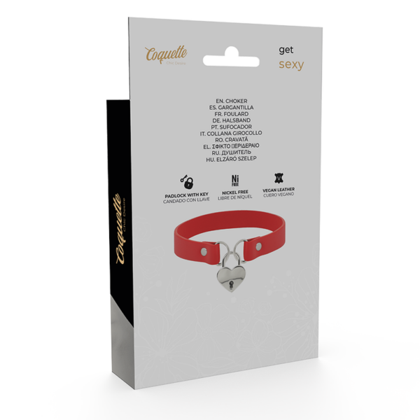 Coquette Chic Desire - Collar Cuero Vegano Rojo Accesorio Corazón Con Llave - Imagen 6