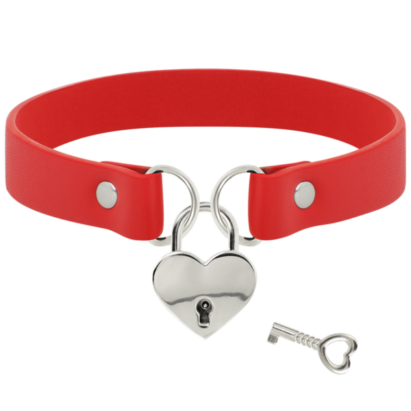 Coquette Chic Desire - Collar Cuero Vegano Rojo Accesorio Corazón Con Llave - Imagen 3