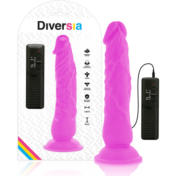 Diversia - Dildo Flexible Con Vibracion Lila 21 Cm -O- 4.9 Cm - Imagen 4