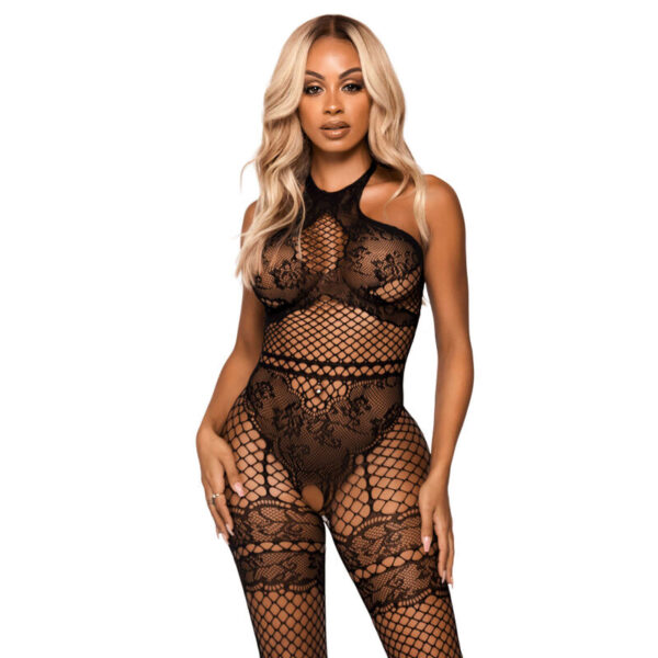 Leg Avenue - Bodystocking Cuello Halter Talla Unica - Negro