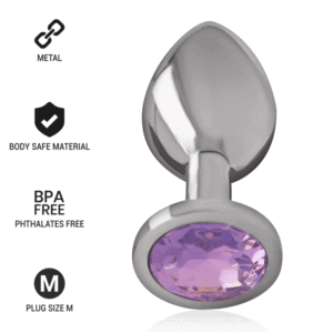 Intense - Plug Anal Metal Aluminio Con Cristal Violeta Talla M