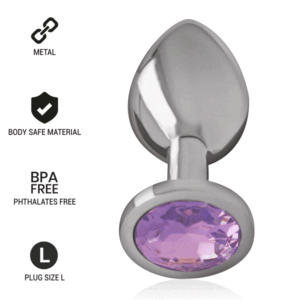 Intense - Plug Anal Metal Aluminio Con Cristal Violeta Talla L