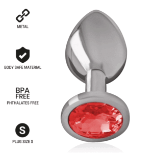 Intense - Plug Anal Metal Aluminio Con Cristal Rojo Talla S