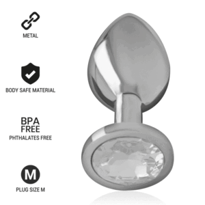 Intense - Plug Anal Metal Aluminio Con Cristal Plata Talla M