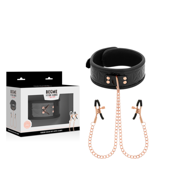 Begme - Black Edition Collar Con Cadenas Y Pinzas Pezones Con Forro De Neopreno - Imagen 2