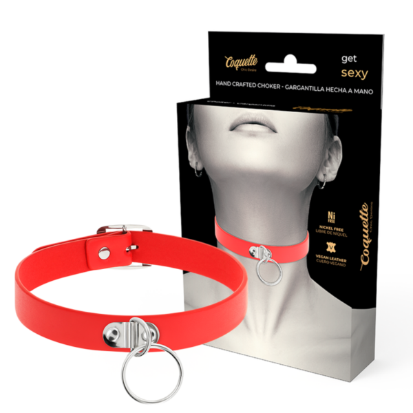 Coquette Chic Desire - Collar Cuero Vegano Rojo Accesorio Woman Fetish - Imagen 2