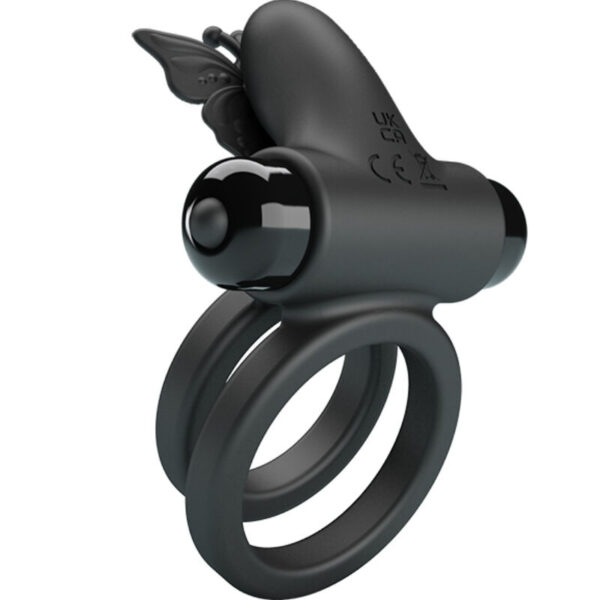 Pretty Love - Doble Anillo Vibrador Con Estimulador Negro - Imagen 4