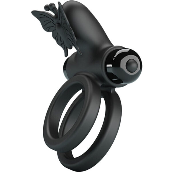 Pretty Love - Doble Anillo Vibrador Con Estimulador Negro - Imagen 5