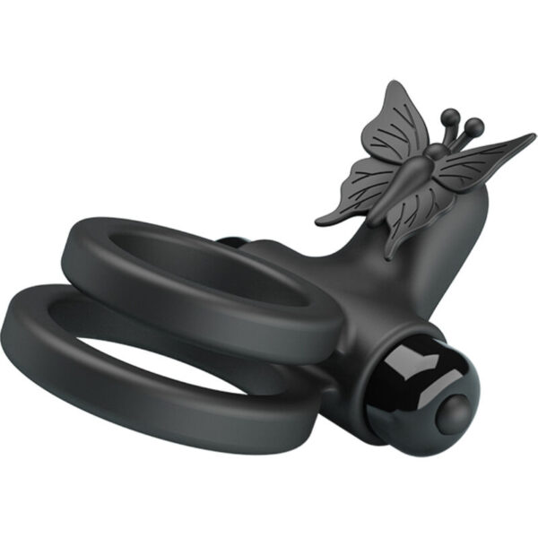Pretty Love - Doble Anillo Vibrador Con Estimulador Negro - Imagen 6