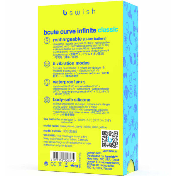B Swish - Bcute Curve Infinite Classic Vibrador Recargable Silicona Amarillo - Imagen 5