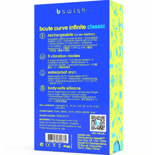 B Swish - Bcute Curve Infinite Classic Vibrador Recargable Silicona Azul - Imagen 5