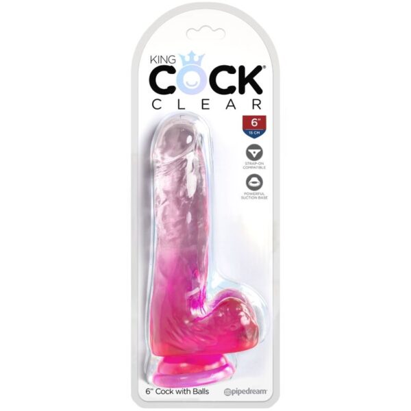King Cock - Clear Pene Realistico Con Testiculos 13.5 Cm Rosa - Imagen 2