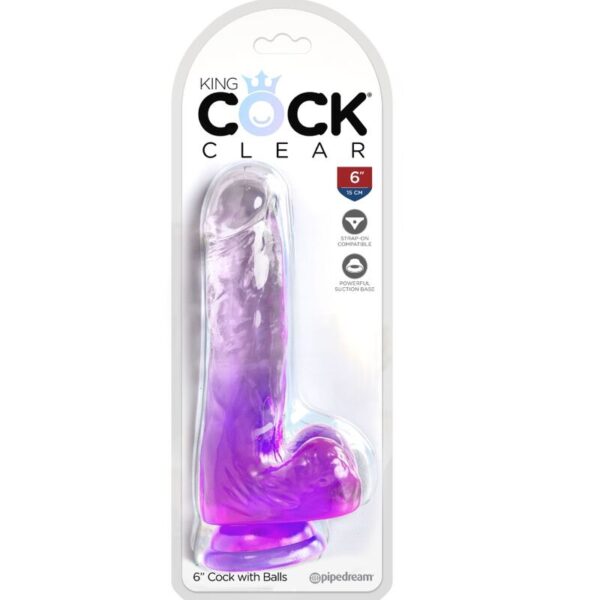 King Cock - Clear Pene Realistico Con Testiculos 13.5 Cm Morado - Imagen 2