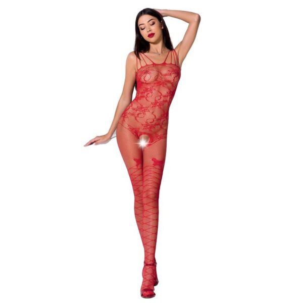 Passion - Woman Bs076 Bodystocking Talla Unica Rojo