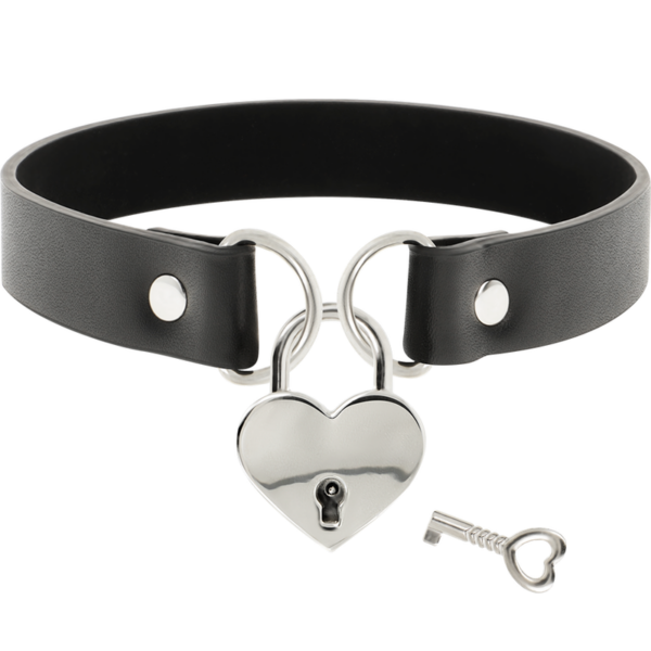 Coquette Chic Desire - Collar Cuero Vegano Accesorio Corazón Con Llave - Imagen 3