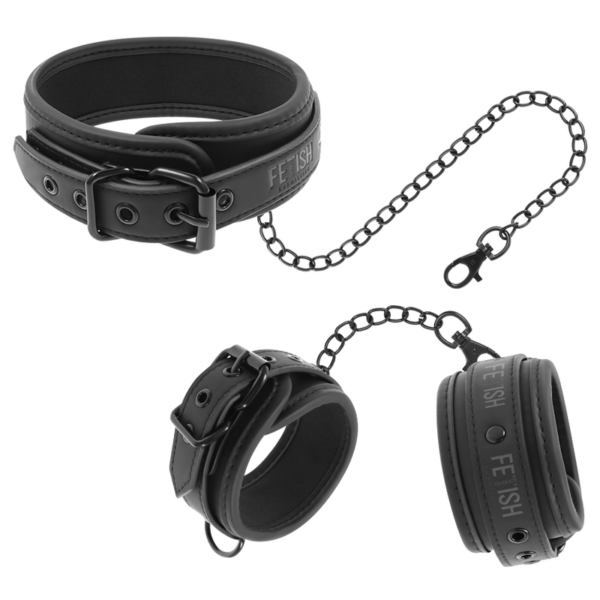 Fetish Submissive - Collar Y Esposas Cuero Vegano Con Forro De Nopreno - Imagen 2