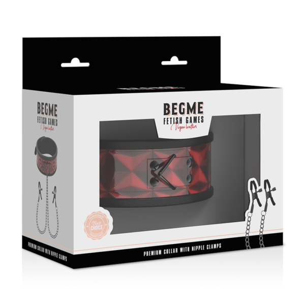 Begme - Red Edition Collar Con Cadenas Y Pinzas Pezones Con Forro De Neopreno - Imagen 7