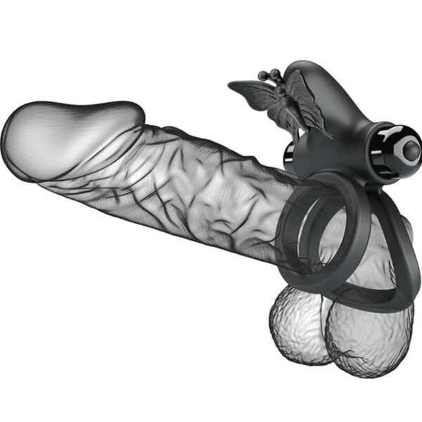 Pretty Love - Doble Anillo Vibrador Con Estimulador Negro - Imagen 7