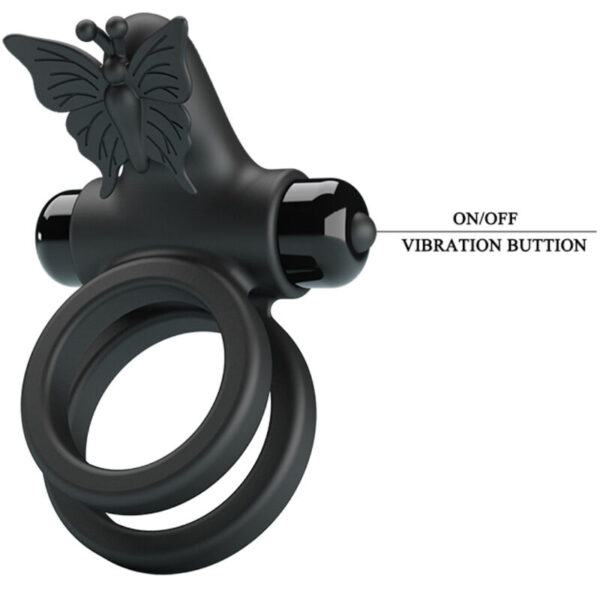 Pretty Love - Doble Anillo Vibrador Con Estimulador Negro - Imagen 9