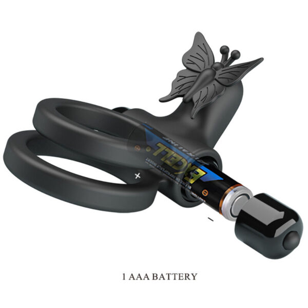 Pretty Love - Doble Anillo Vibrador Con Estimulador Negro - Imagen 8