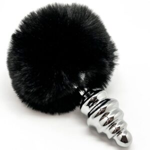 Alive - Anal Pleasure Plug Espiral Metal Pompon Negro Talla S