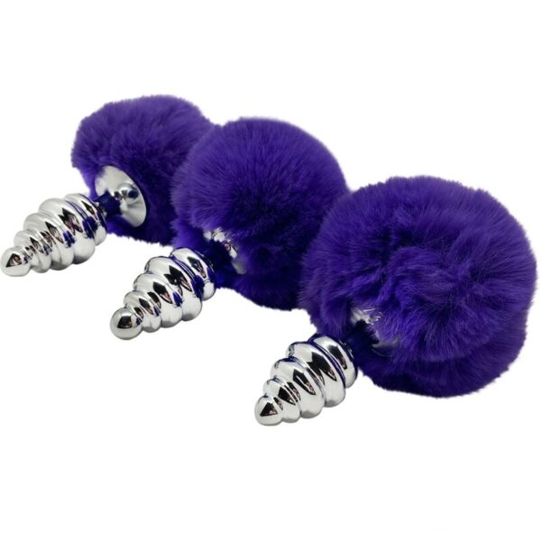 Alive - Anal Pleasure Plug Espiral Metal Pompon Violeta Oscuro Talla M - Imagen 4