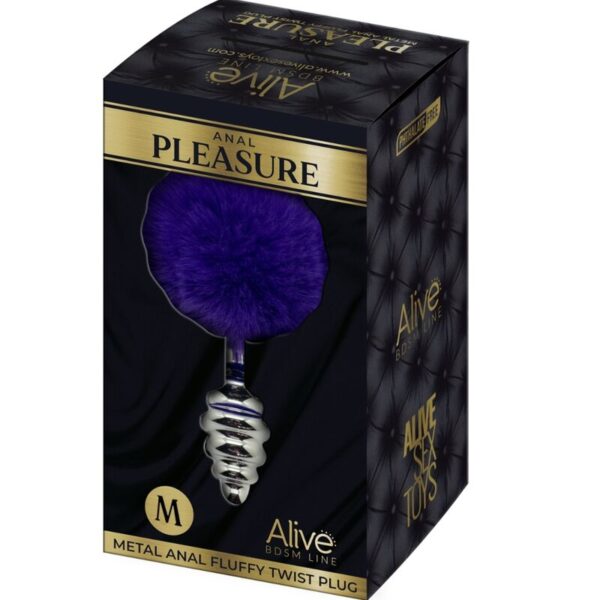 Alive - Anal Pleasure Plug Espiral Metal Pompon Violeta Oscuro Talla M - Imagen 5