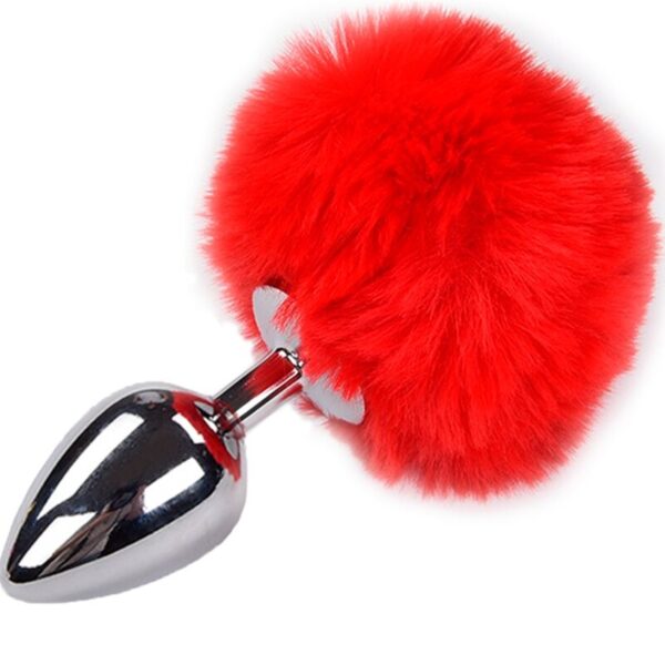 Alive - Anal Pleasure Plug Liso Metal Pompon Rojo Talla L