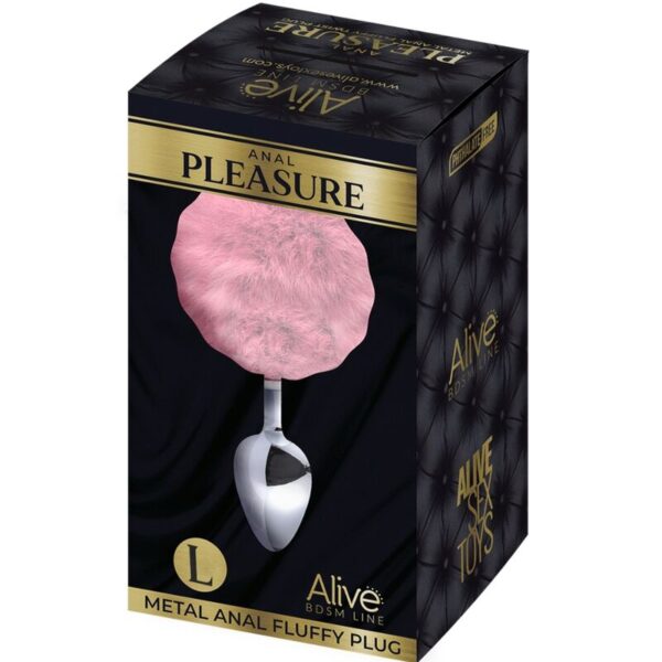 Alive - Anal Pleasure Plug Liso Metal Pompon Rosa Talla L - Imagen 2