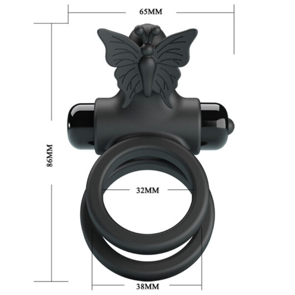 Pretty Love - Doble Anillo Vibrador Con Estimulador Negro - Imagen 10