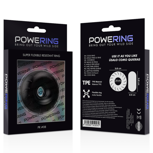 Powering - Super Flexible Y Resistente Anillo Pene  5Cm Pr08 Negro - Imagen 10