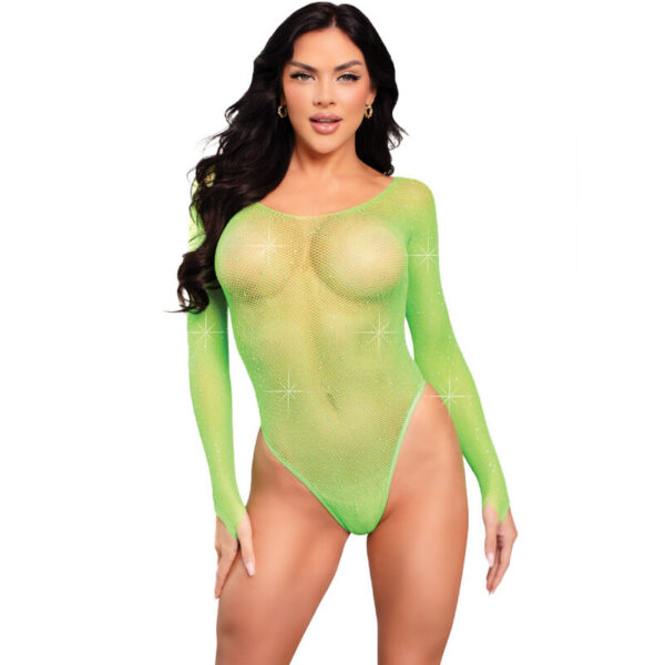 Leg Avenue - Body Manga Larga Cristalizada Verde