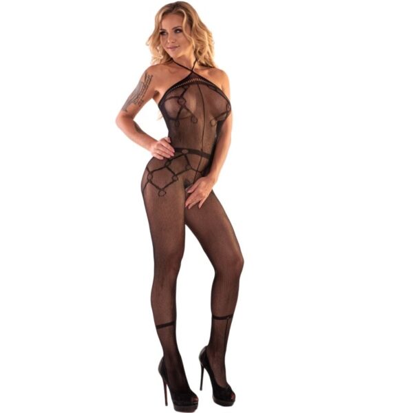 Livco Corsetti Fashion - Hacint Lc 17342 Bodystocking Crotchless Negro Talla Única
