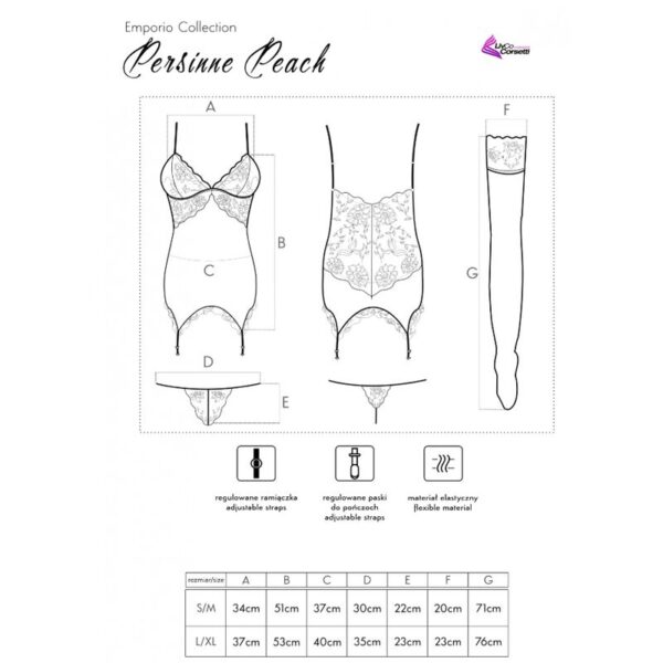Livco Corsetti Fashion - Persinne Peach Set Corset + Panty + Medias - Imagen 10
