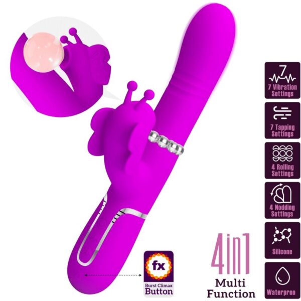 Pretty Love - Vibrador Rabbit Multifunción 4 En 1 Mariposa Fucsia - Imagen 10