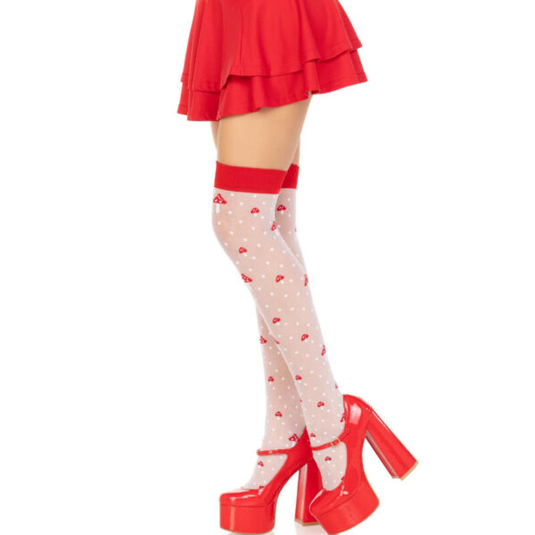Leg Avenue - Calcetines Altos Champiñones Rojo/Blanco - Imagen 3