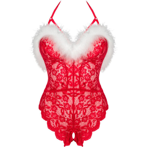Livco Corsetti Fashion - Santas Lace Lady Body Crotchless Navideño S/M - Imagen 3