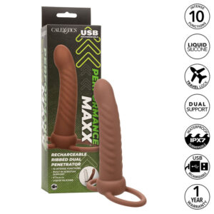 Calexotics - Maxx Doble Penetrador Acanalado 10 Vibraciones Mulato