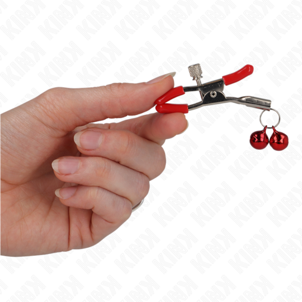 Kink - Pinzas Para Pezones Rojas Con Doble Campanilla Rojo 6 Cm - Imagen 3