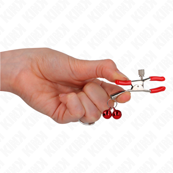 Kink - Pinzas Para Pezones Rojas Con Doble Campanilla Rojo 6 Cm - Imagen 4
