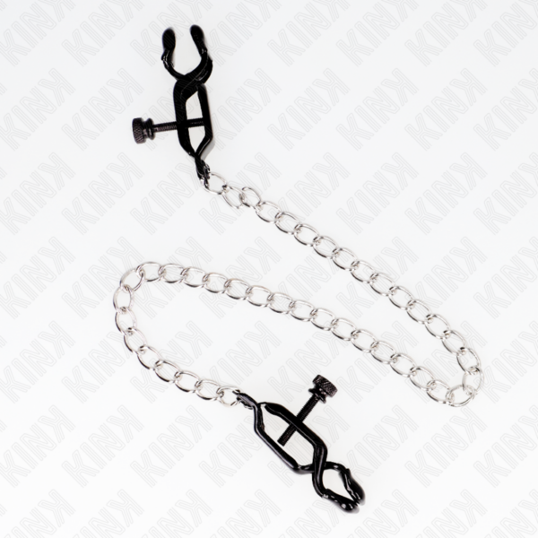 Kink - Pinzas Para Pezones Planas Negro Con Cadena Plateado 30 Cm - Imagen 2