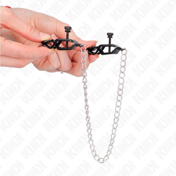 Kink - Pinzas Para Pezones Planas Negro Con Cadena Plateado 30 Cm - Imagen 4