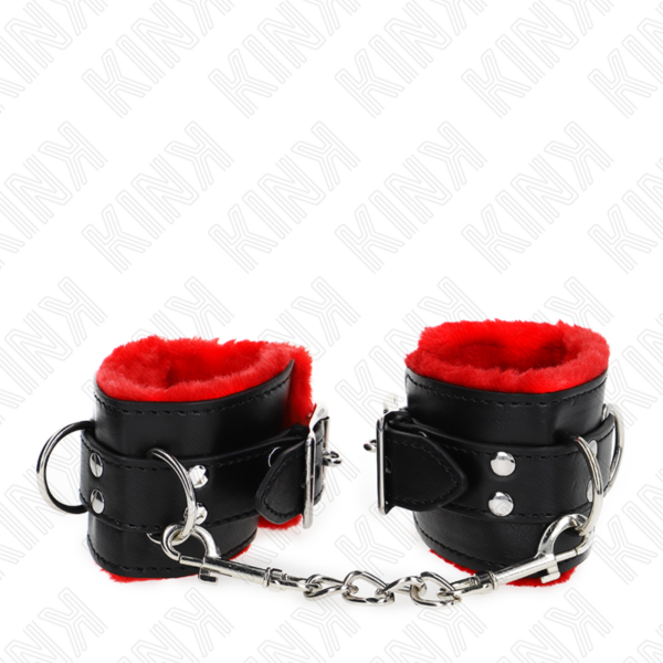 Kink - Muñequeras Forradas Con Agujeros Cuadrados Rojo Y Correa Negro Ajustable 17-29 Cm X 6 Cm - Imagen 3