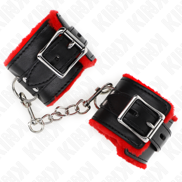 Kink - Muñequeras Forradas Con Agujeros Cuadrados Rojo Y Correa Negro Ajustable 17-29 Cm X 6 Cm - Imagen 4