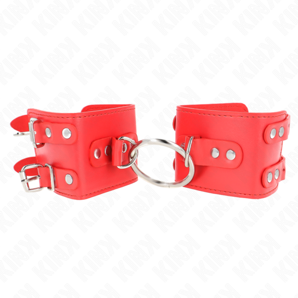 Kink - Muñequeras Fijas Con Anilla Y Tachuelas Rojo Ajustable 17-22 Cm X 6.5 Cm