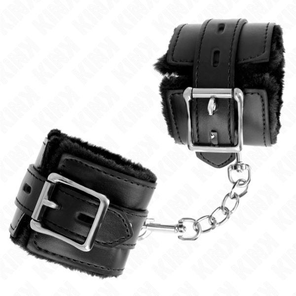 Kink - Muñequeras Forradas Con Agujeros Cuadrados Negro Y Correa Negro Ajustable 17-29 Cm X 6 Cm - Imagen 2