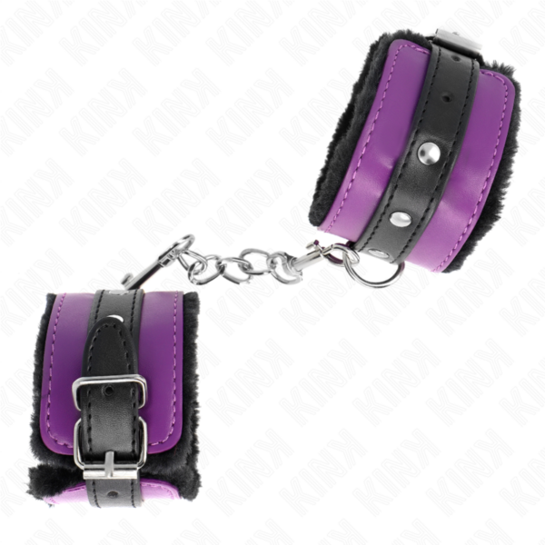 Kink - Muñequeras Forradas Premium Negro Con Correa Violeta / Negro Ajustable 17-29 Cm X 6 Cm - Imagen 2