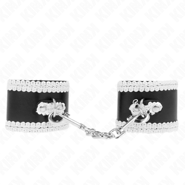 Kink - Muñequeras Negro Con Encaje Decorativo Blanco Ajustable 20-23 Cm X 5.5 Cm